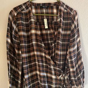 Madewell plaid gauze wrap top